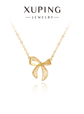 旭平仿黄金色镂空丝带蝴蝶结项链甜美复古锁骨链圣诞礼物送女友