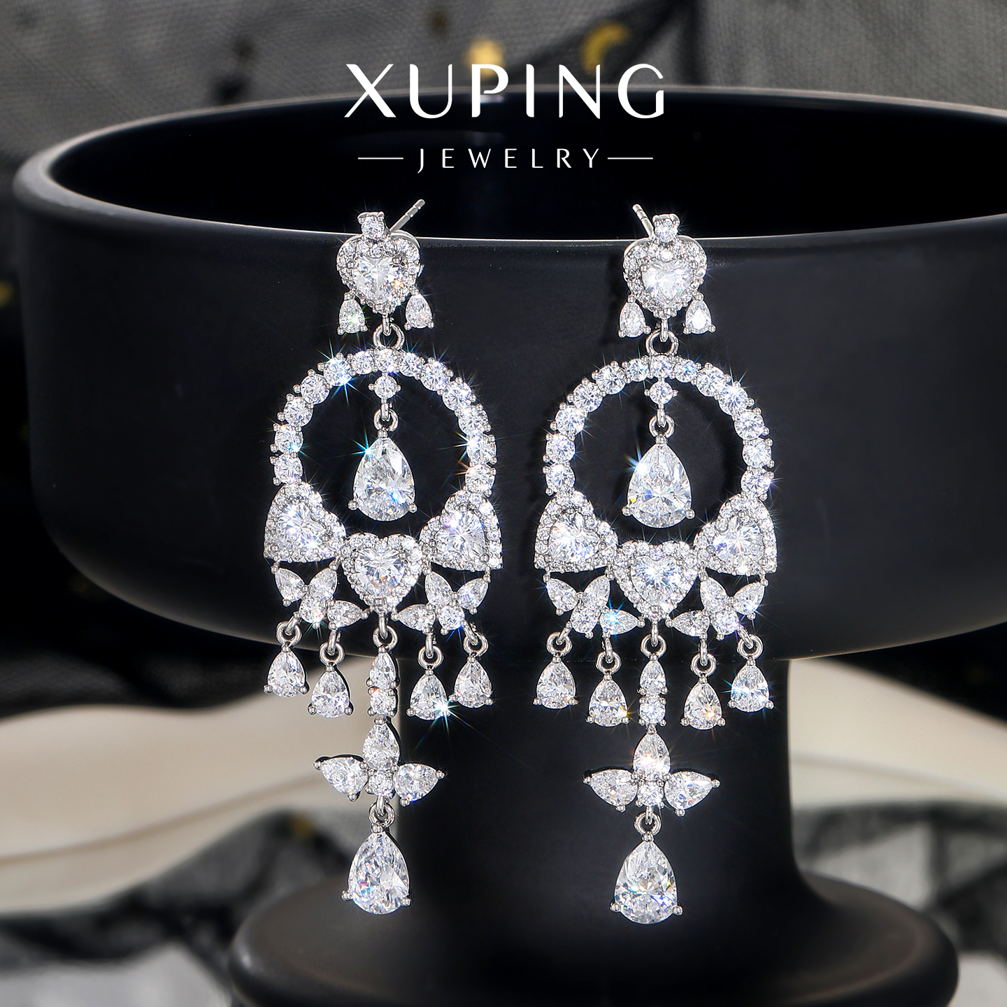 【预售约20天】旭平灵动时尚轻奢重工梦网复古宫廷风满锆流苏耳钉