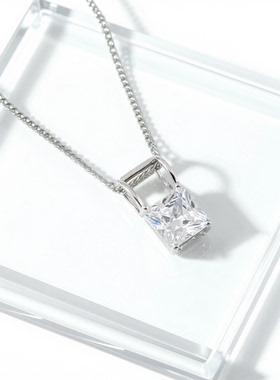 旭平单颗方形人造石简约款项链