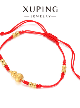 旭平金色葫芦珠珠福牌编织红绳手链红抽拉手绳复古新中式气质手饰