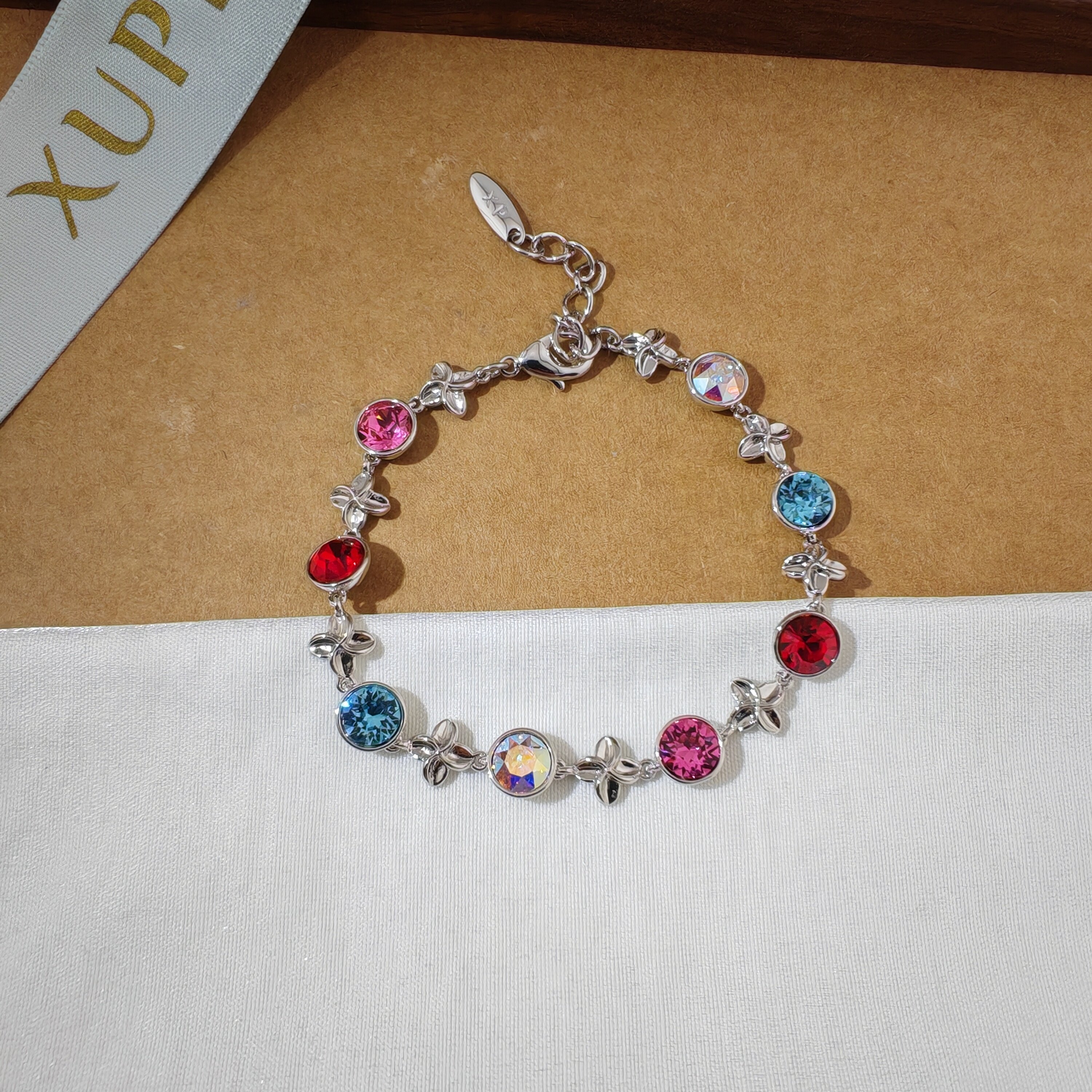 旭平【洛神碧波】仿水晶花朵拼接圆形手链女时尚轻奢高级感手饰