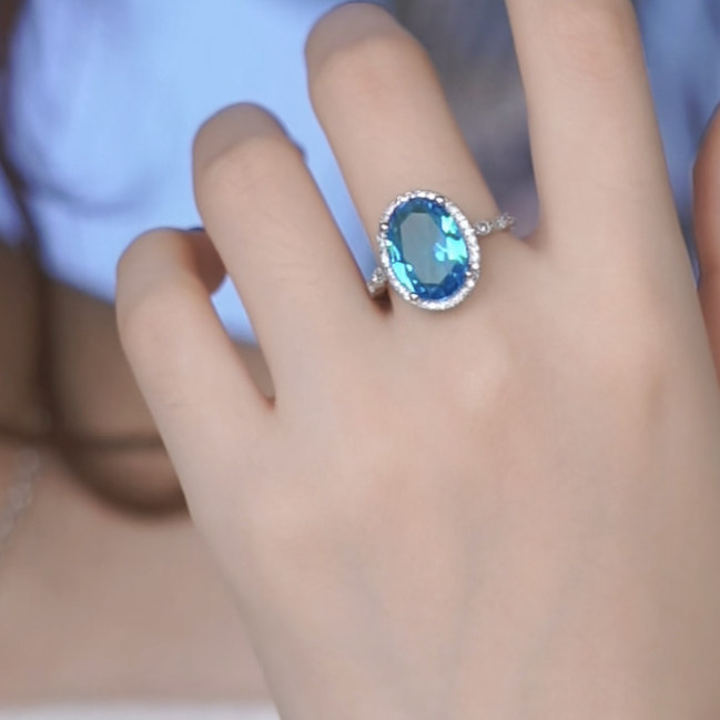 旭平蓝色蛋面鸽子蛋戒指女好搭高级感个性指环时尚轻奢气质食指戒