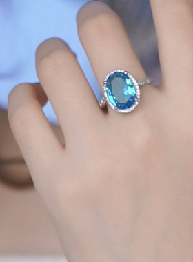 米果蓝色蛋面鸽子蛋戒指女好搭高级感个性指环时尚轻奢气质食指戒