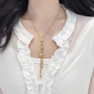 旭平仿黄金色Y型项链新中式气质长款蝴蝶流苏锁骨链蝴蝶不可调节
