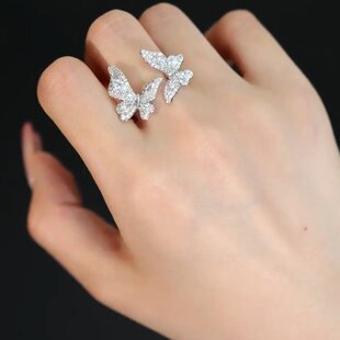 艳艳翩翩起舞立体密镶蝴蝶戒指女时尚小众轻奢个性高级感开口指环