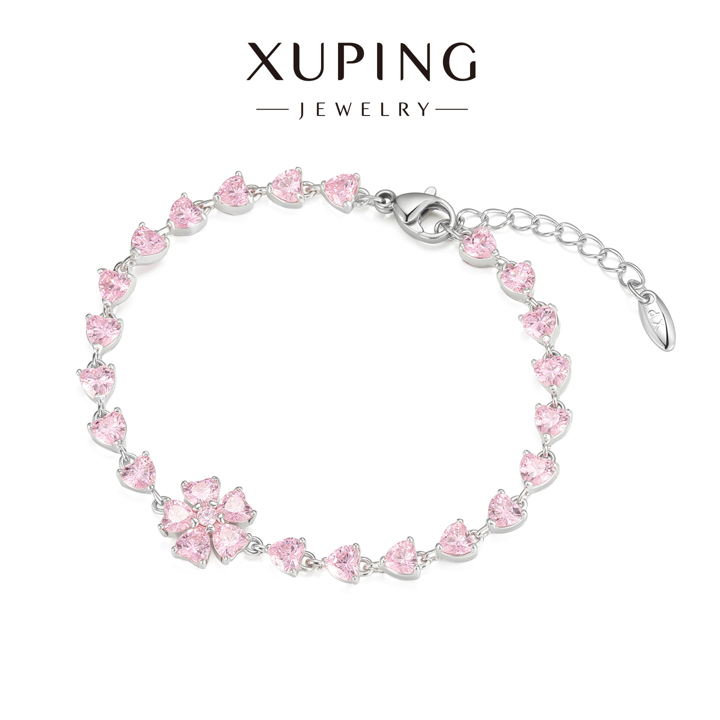 旭平《未施粉黛》彩宝系列五瓣花朵爱心手链女甜美气质高级感手饰