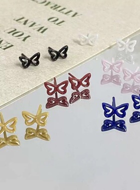 旭平陶瓷镂空森系蝴蝶耳钉耳骨钉防堵针糖果色镀彩通勤时尚耳饰女
