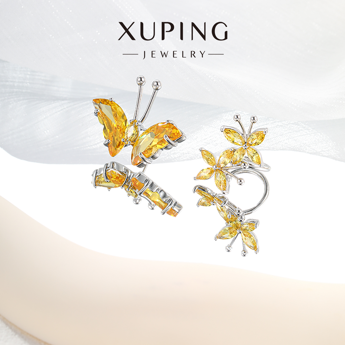 旭平【枯叶蝶】秋日氛围感辣妹气质耳钉AB款蝴蝶耳骨夹个性耳饰