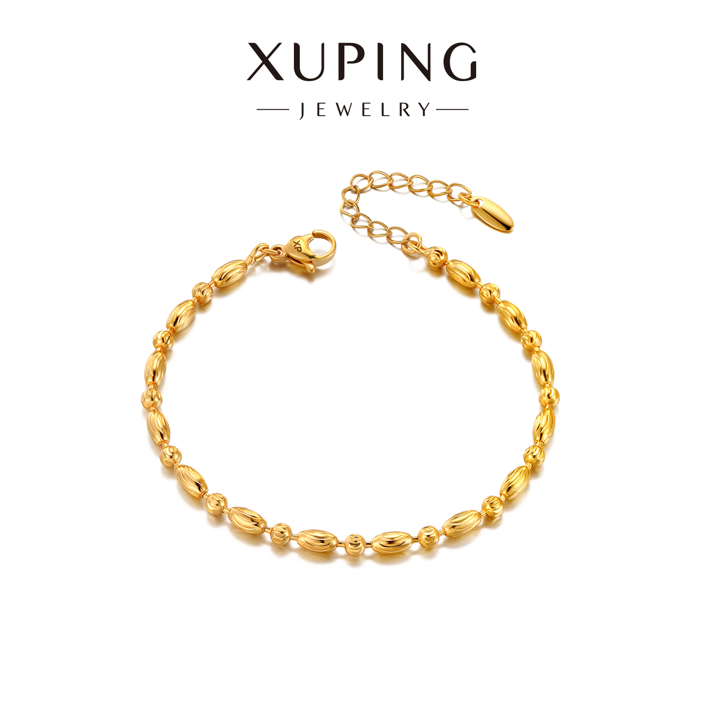 旭平仿黄金色隔珠米粒花纹手链女简约轻奢国风新中式气质复古手饰