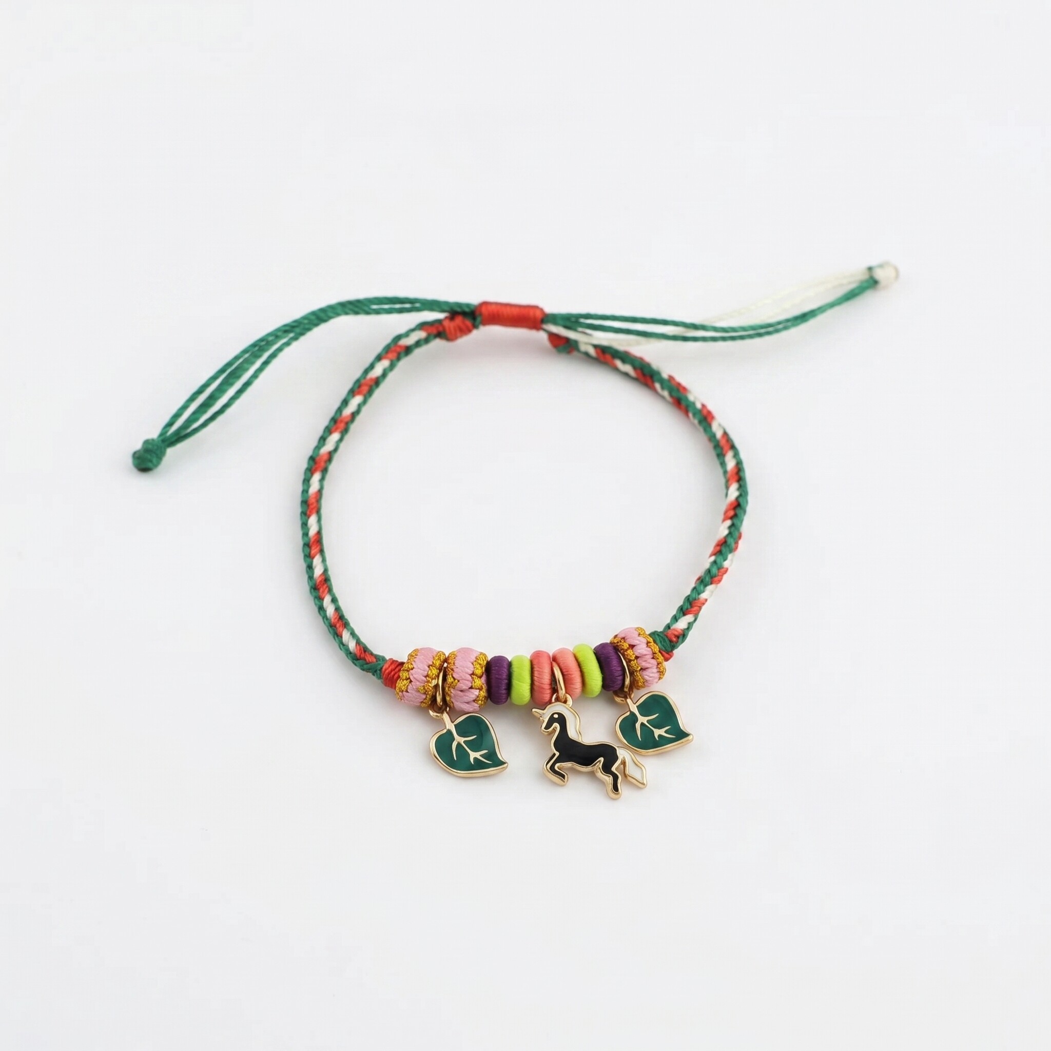 旭平彩色编织绳独角兽森系春日绿叶气质时尚复古手链手绳