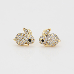 小如可爱小兔子造型耳钉女密镶人造石简约易搭小巧精致耳饰