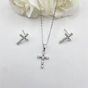 密镶十字架耳钉项链两件套轻奢气质高级感套装 旭平 圣光之约