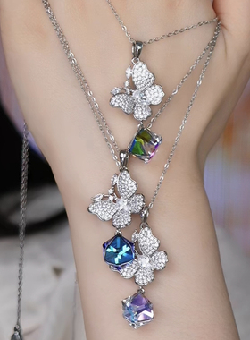 小如方糖仿水晶蝴蝶项链女高级精致轻奢锁骨链