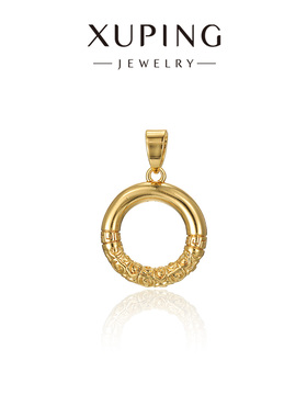 旭平复古金色甜甜圈圆环吊坠女复古纹理古典轻奢新中式气质挂坠