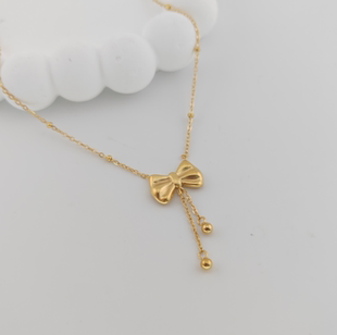 旭平在逃公主蝴蝶结流苏珠珠项链仿黄金色项链