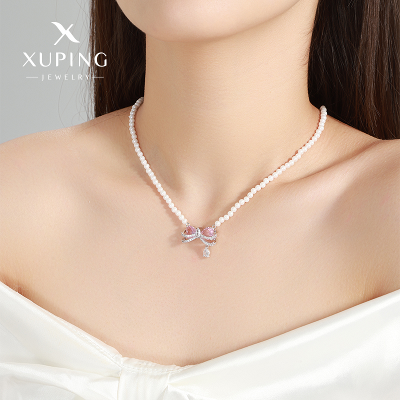 旭平纯欲风仙女气质粉色蝴蝶结项链女时尚轻奢甜美气质锁骨链GDW