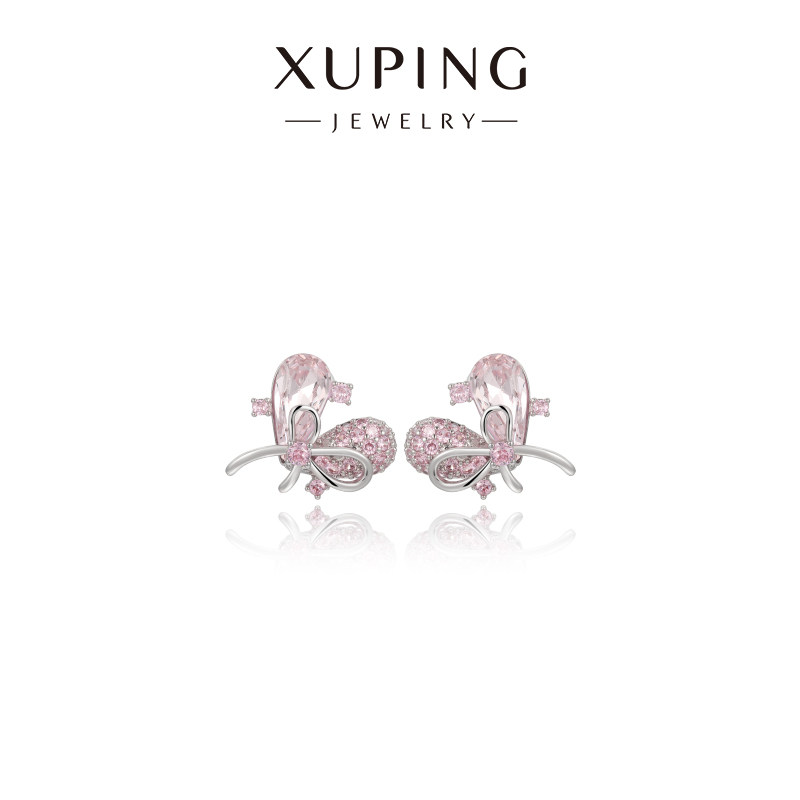 旭平【甜心恋语】甜美粉色蝴蝶结爱心耳钉韩系耳饰情人节送女礼物