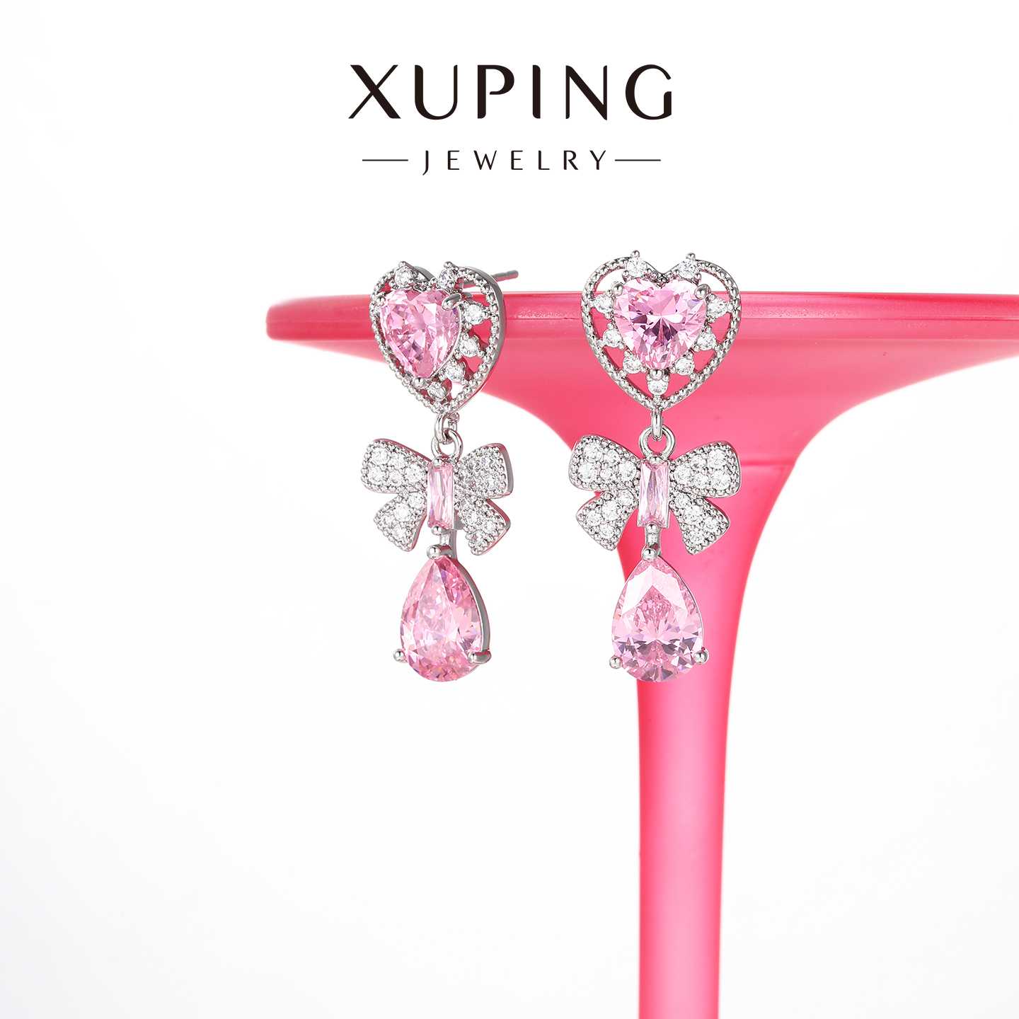 旭平超仙蔷薇粉爱心耳钉