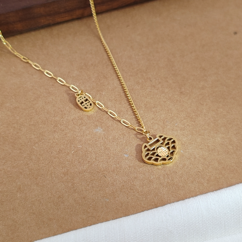 旭平合金仿黄金色如意锁项链