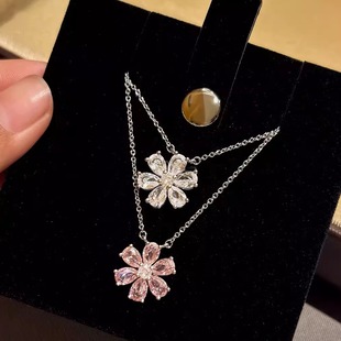 旭平勿忘我六瓣花朵彩色项链女时尚轻奢高级感甜美气质泪滴锁骨链