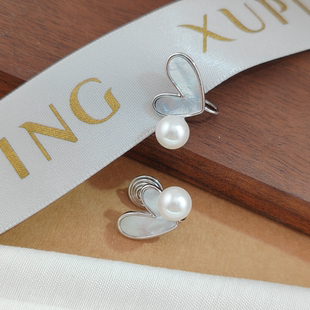 旭平立体法式优雅浪漫气质易搭爱心仿贝母仿珍珠耳夹耳饰