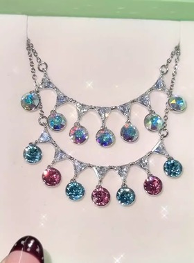 旭平微笑流苏项链女仿水晶锁骨链灵动轻奢气质