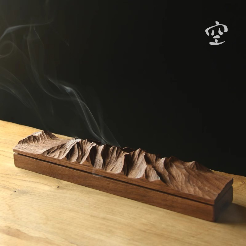 空间方式禅意黑胡桃木山形线香插