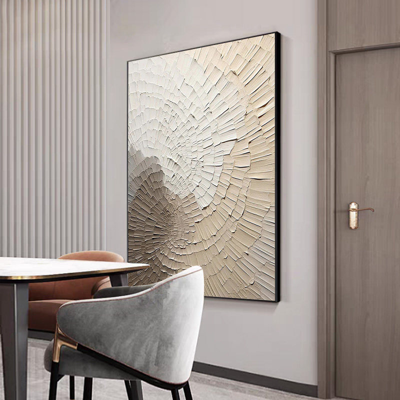 奶油风客厅抽象大幅落地画现代简约玄关尽头高级感立体肌理挂画框