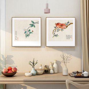 新中式餐厅装饰画客厅原木风花鸟挂画日式酒店民宿墙画茶室壁画框