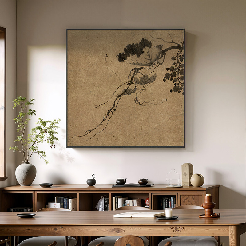 宋代美学客厅玄关墙面方形装饰画中古风茶室背景墙禅意花鸟挂画框图片