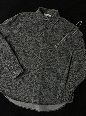 外套满印痞帅衬衣春秋复古重磅豹纹长袖衬衫男女设计感高级感外套