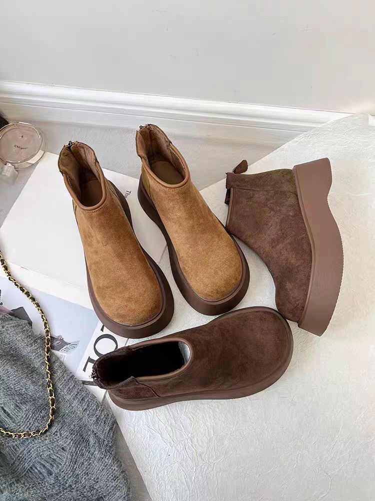 2025短靴秋冬新款平底女英伦风百搭厚底小个子复古女鞋高级轻便软