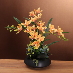 饰摆设假花 客厅餐桌茶几电视柜装 手感蕙兰仿真花艺套装 摆件中式