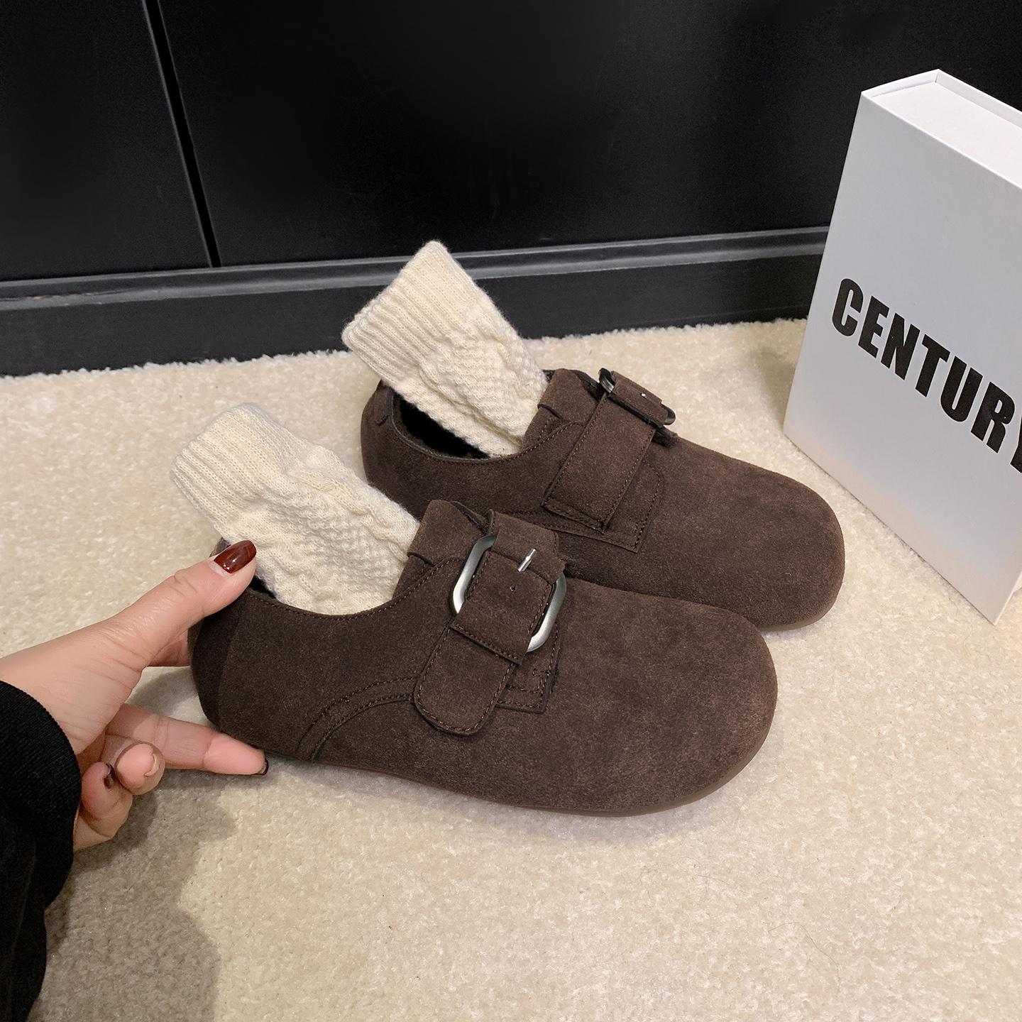 韩版搭扣一脚蹬全包勃肯鞋女