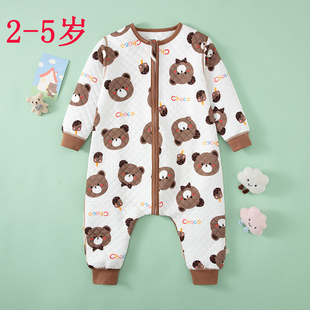 婴儿宝宝秋冬彩棉保暖睡袋男女宝分腿睡袋三拉链三层夹棉连体睡衣