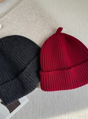 简约百搭日系灰色红色男女大头围毛线帽套头帽2025秋冬新款针织帽