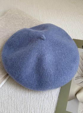 秋冬蓝色帽子女洋气显脸小贝雷帽日式优雅简约英伦蓓蕾帽保暖羊毛
