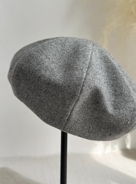 秋冬羊毛混纺云朵款贝雷帽女黑色灰色高品质八角帽显脸小画家帽潮