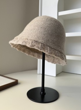 秋冬羊毛针织帽女甜美镂空花边显脸小时尚软糯渔夫帽护耳帽毛线帽