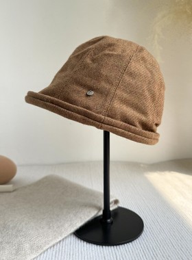 帽子女秋冬新款时尚优雅卷边盆帽加厚羊毛水桶帽显脸小保暖渔夫帽
