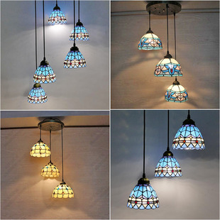 北欧复式楼梯长吊灯地中海创意餐厅阁楼个性复古多头组合玻璃灯具