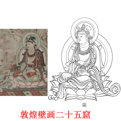 工笔画白描底稿榆林二十五窟局部板绘高清线稿初学者临摹创作参考