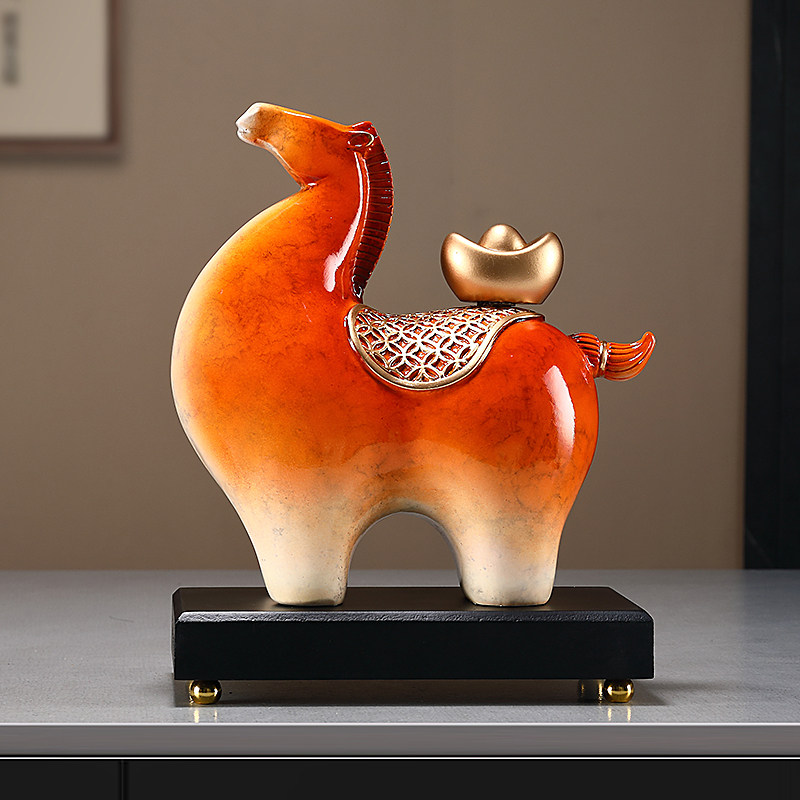 新中式马上有钱摆件客厅玄关电视柜装饰品办公室桌面招财马到成功