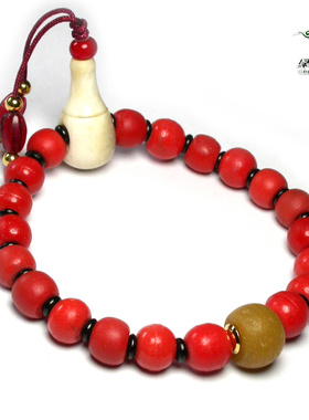 lssp/绿色石品mz3703 不还价保真百年古董手串清代绞胎红琉璃手串