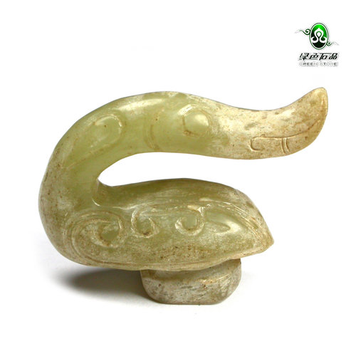 lssp/绿色石品mz3373 不还价天然和田玉雕件仿古玉件鹅如意小摆件
