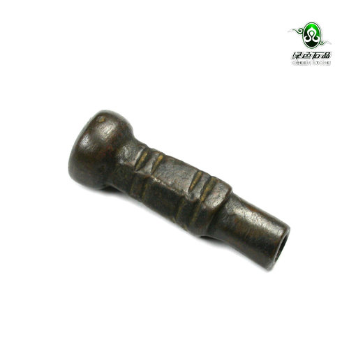 lssp/绿色石品mz2780 少见老物件藏风铜烟嘴器黑厚包浆不还价