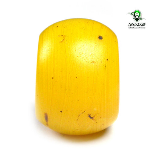 lssp/绿色石品gz3356 不还价 包老百年老琉璃清代芒果黄老琉璃珠