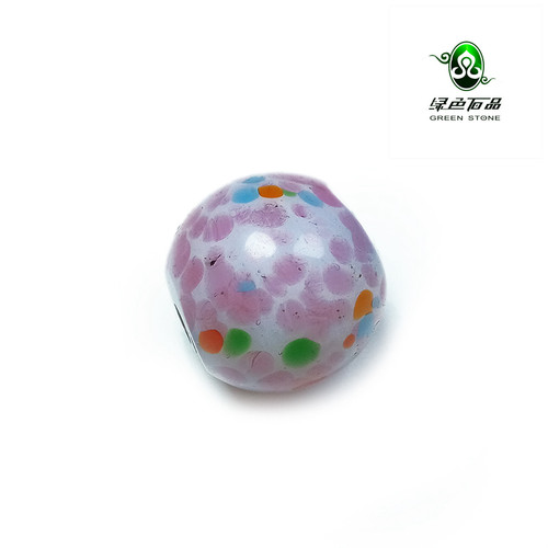 lssp/绿色石品wp572 不还价 清代DIY圆古珠 点彩老琉璃多宝配珠