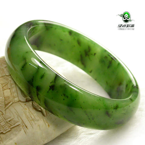 手饰天然碧玉飘花宽条手镯