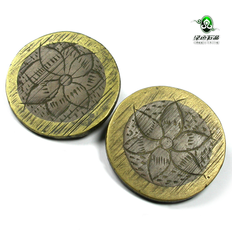 lssp/绿色石品mz3172 不还价 藏风清代民族风双色铜袈裟扣一对